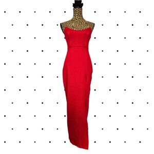 Red strapless dress with leg slit SIZE S